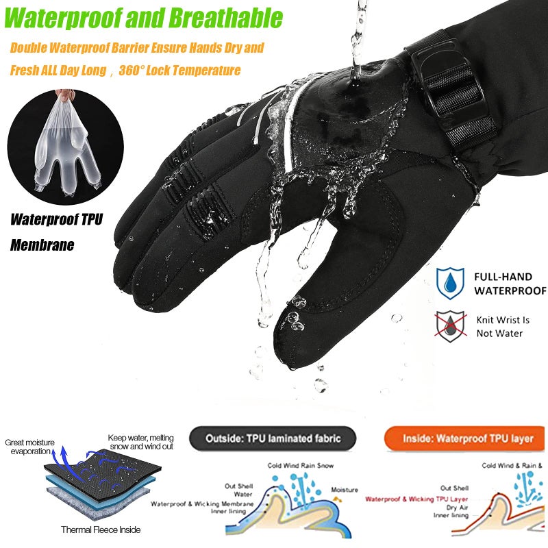 MOREOK Waterproof & Windproof -30Â°F Winter Gloves for Men/Women, 3M Thinsulate Thermal Gloves Touch Screen Warm Gloves for Skiing,Cycling,Motorcycle,Running-Black-XS - Image 3